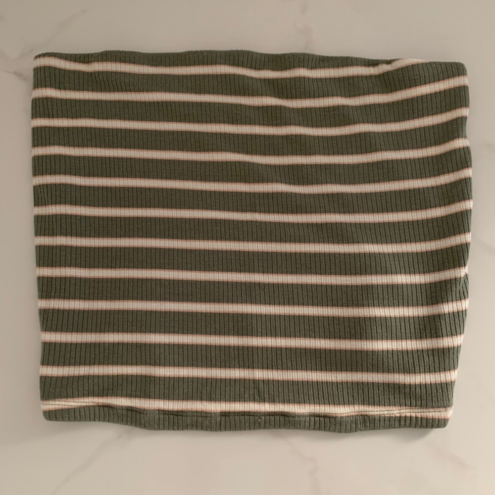 Light Army Green, Pink, and White Striped Tube top